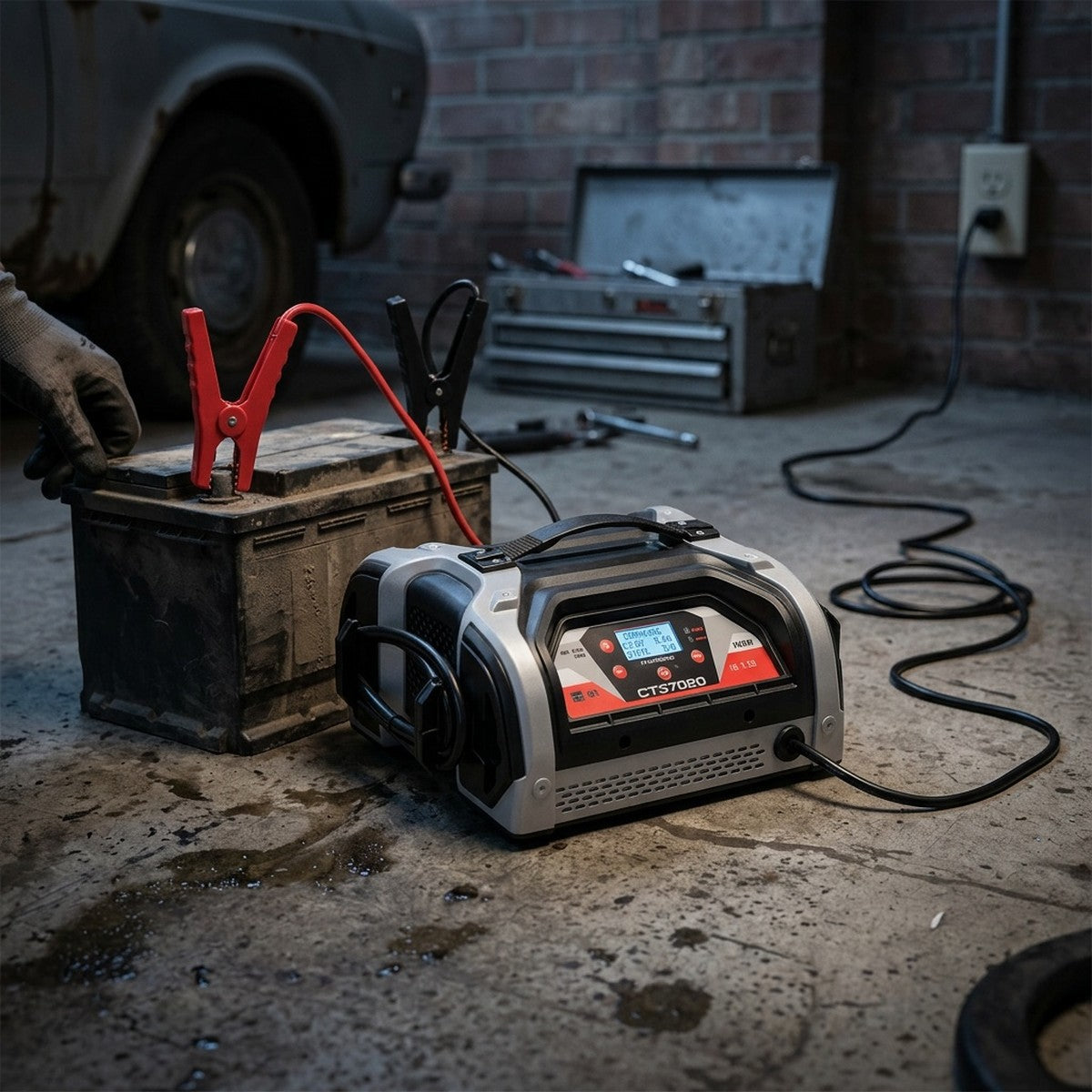Digital Battery Charger Starter — in use