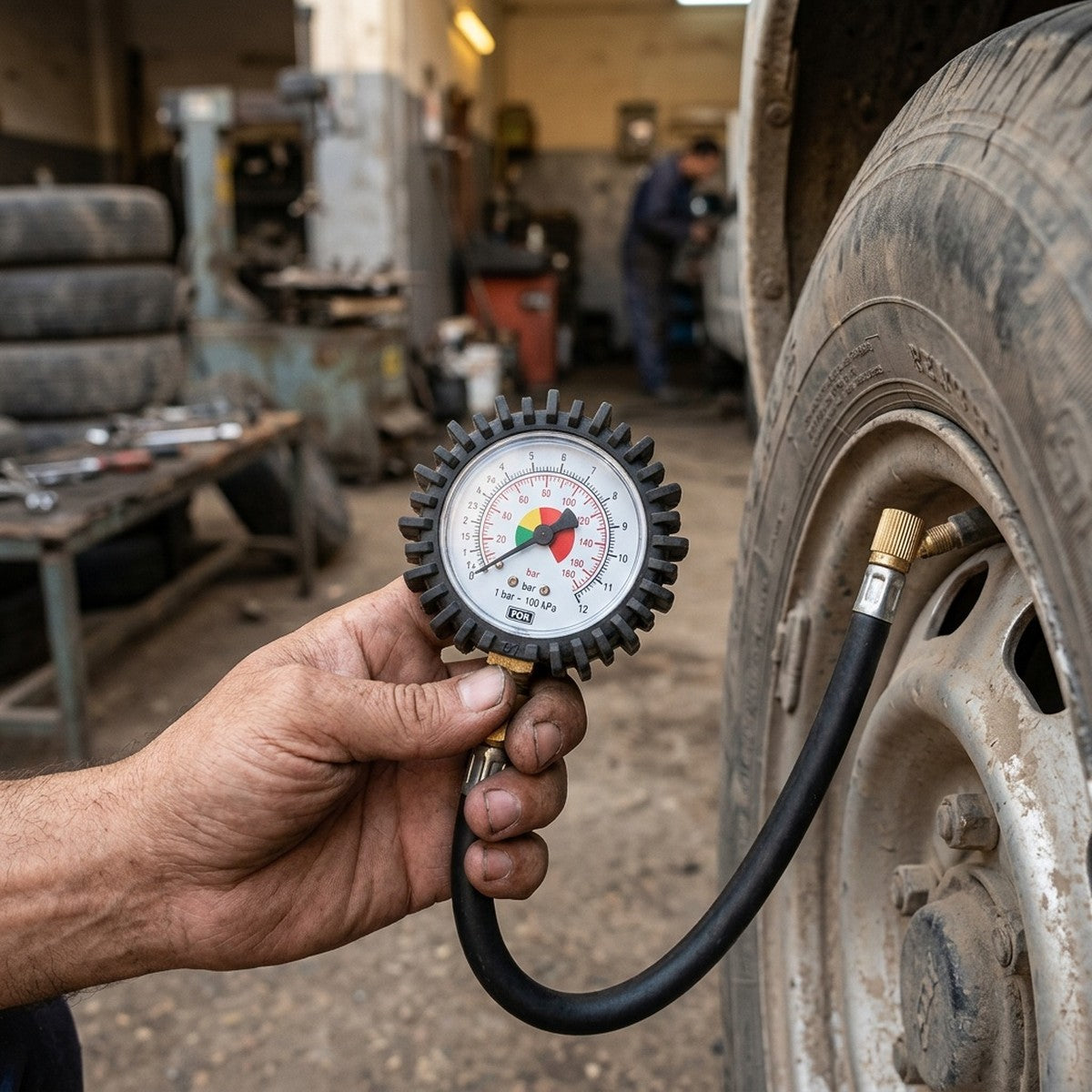 Tire Pressure Gauge Digital — in use