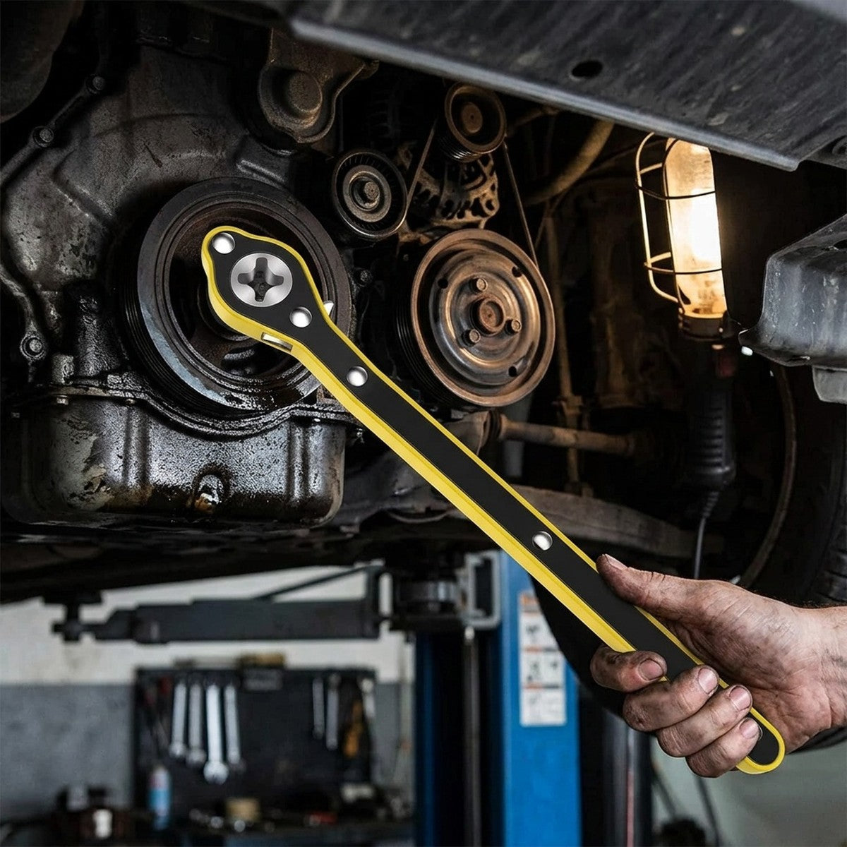 Manual Car Crank Wrench — in use