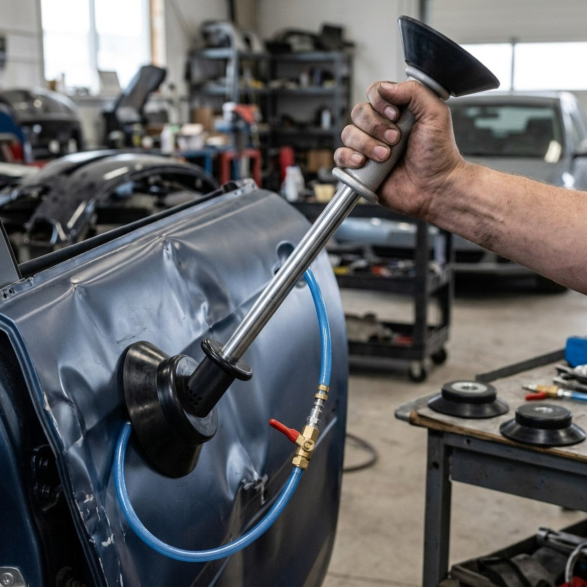 Air Powered Metal Sheet Lifter — in use