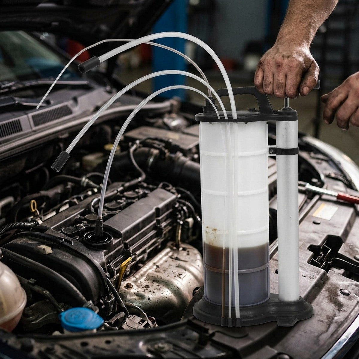Manual Oil Extraction Pump — in use