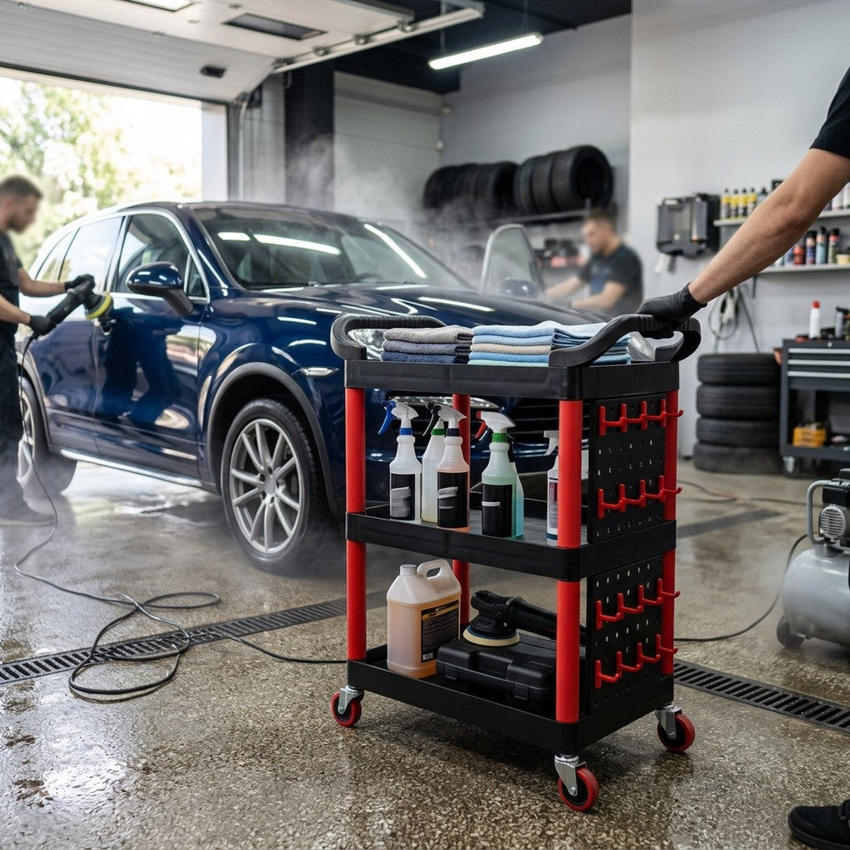 Car Wash Equipment Trolley With Accessories — in use