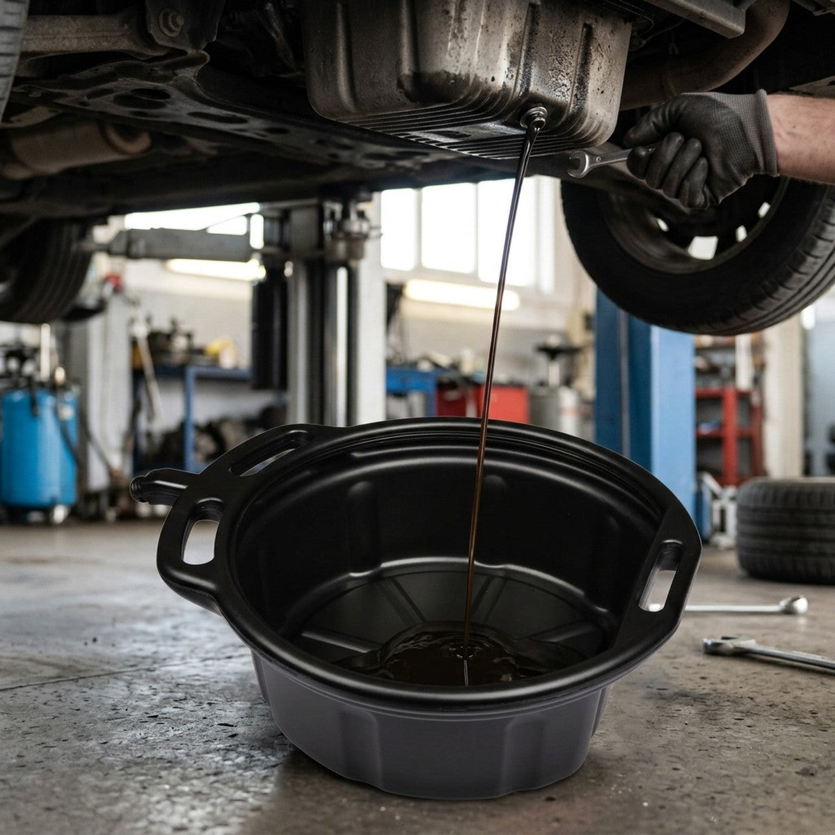 8L Oil Drain Pan — in use