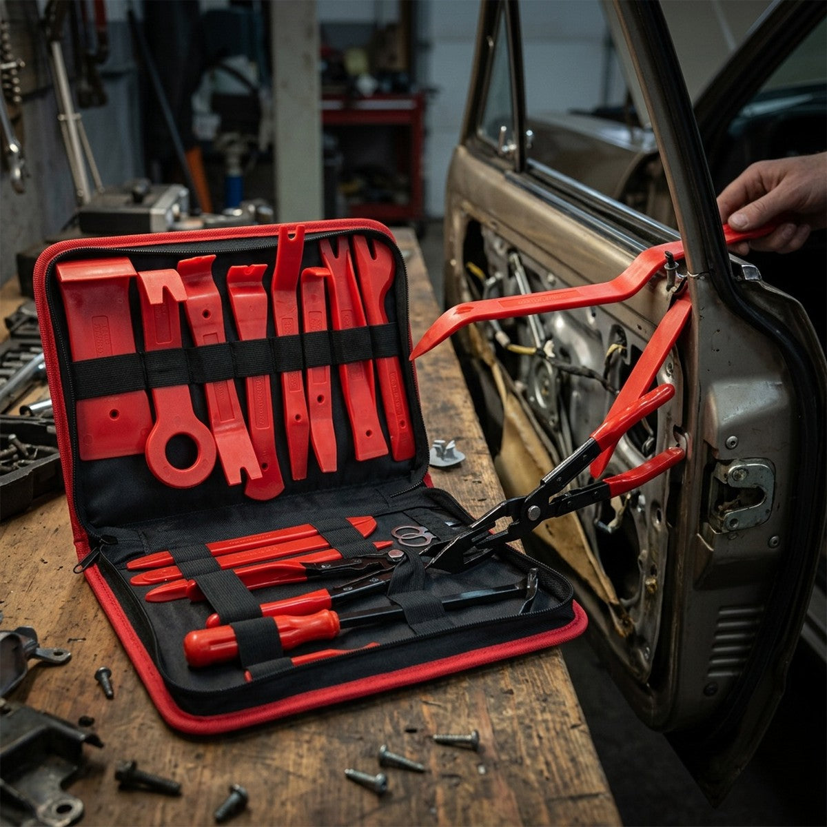 19-Piece Car Trim Removal Tool Set — in use