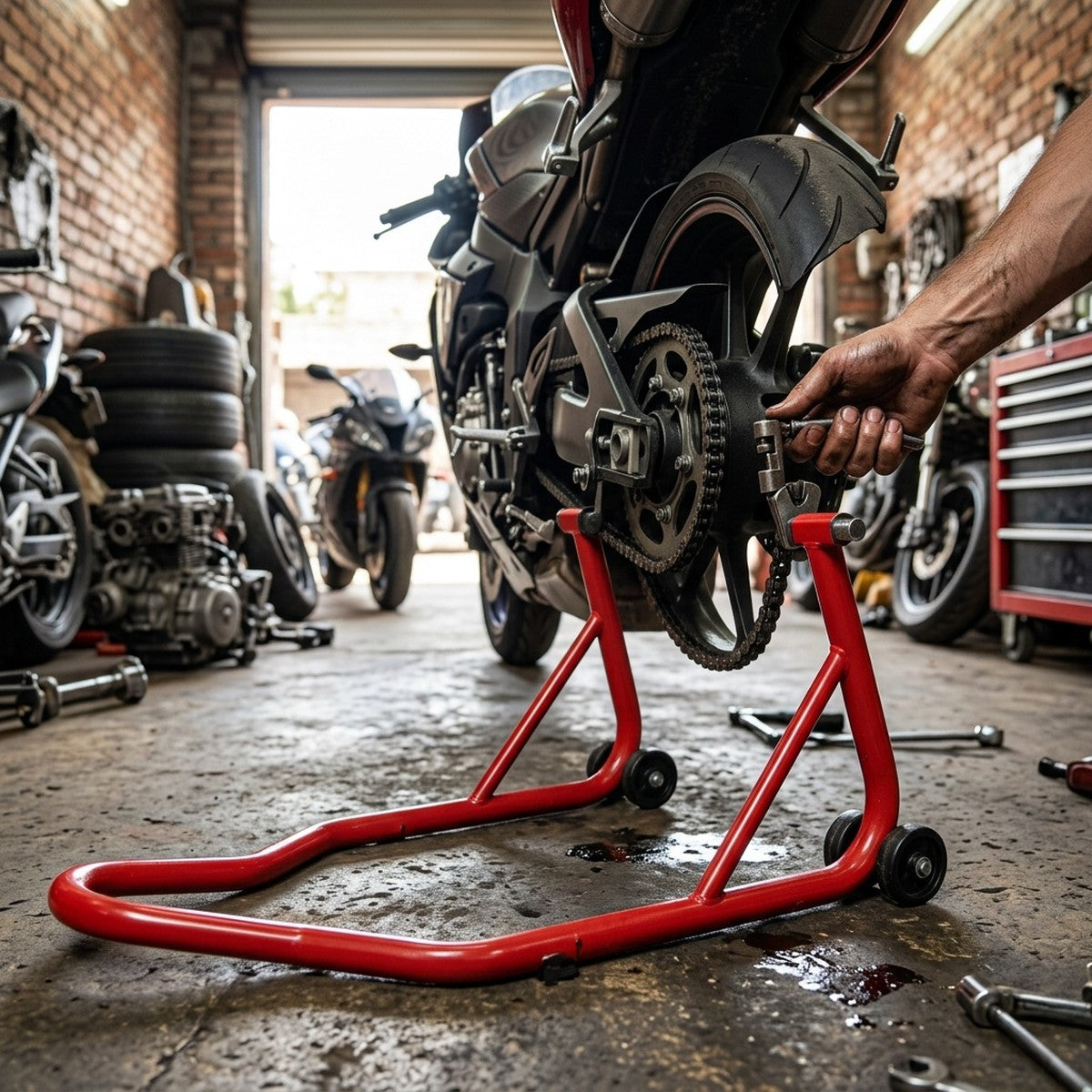 Motorcycle Stand / Parking Rack 1000 lbs — in use