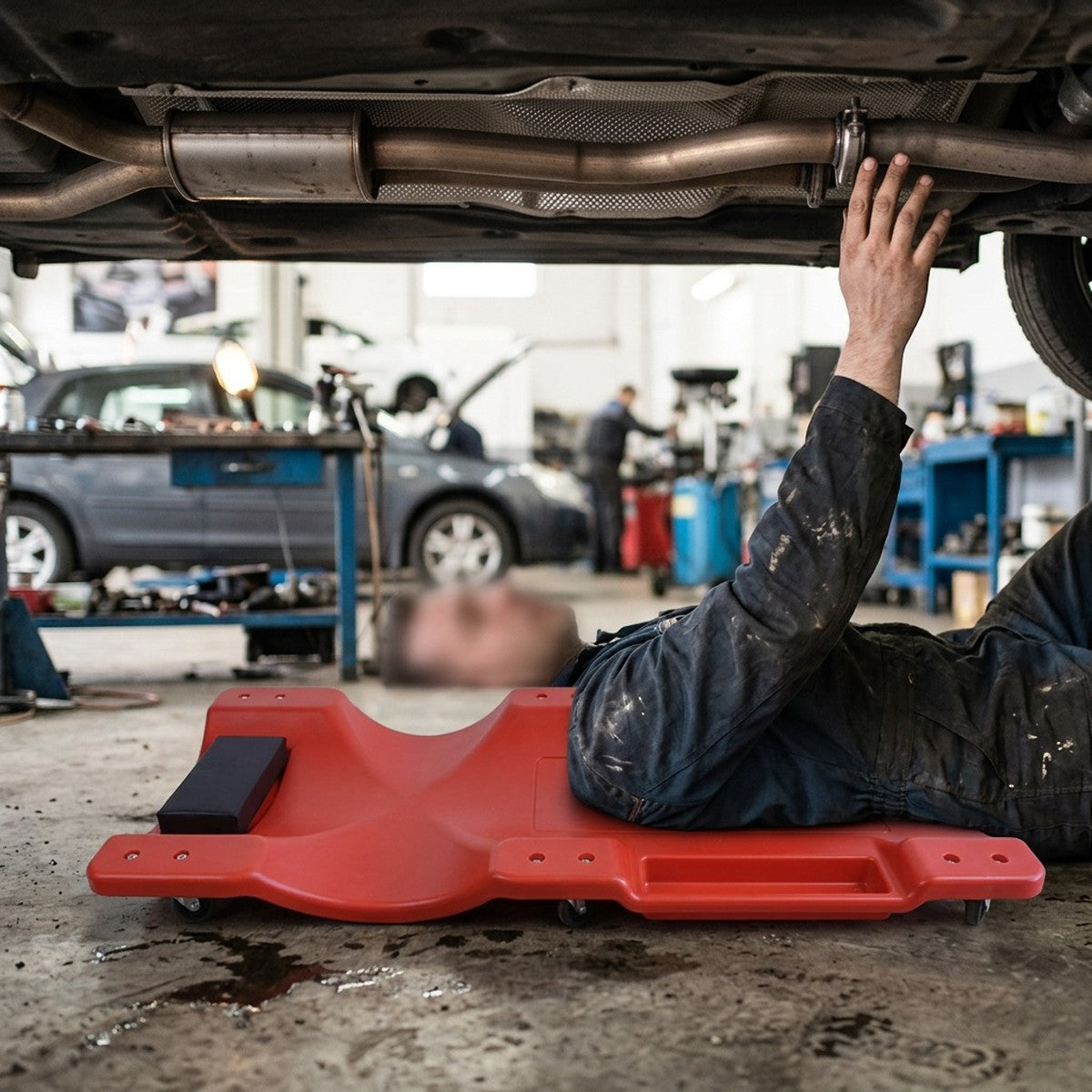40" Auto Repair Lying Board (Mechanic Creeper) — in use