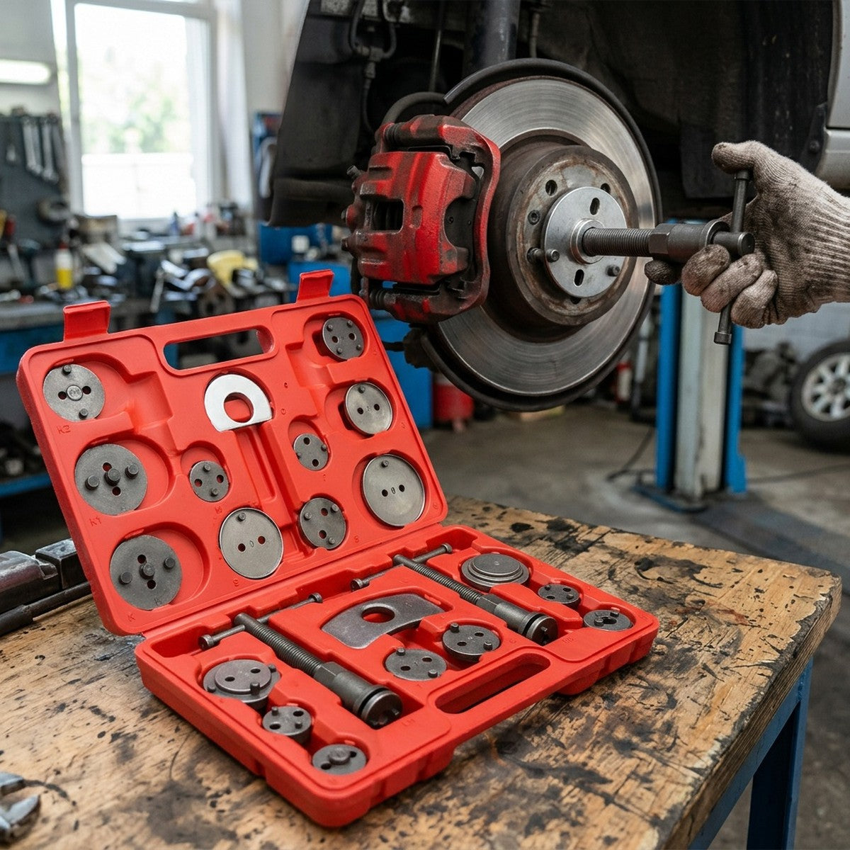 22 Pcs Brake Caliper Sub Pump Adjustment Tool Set — in use