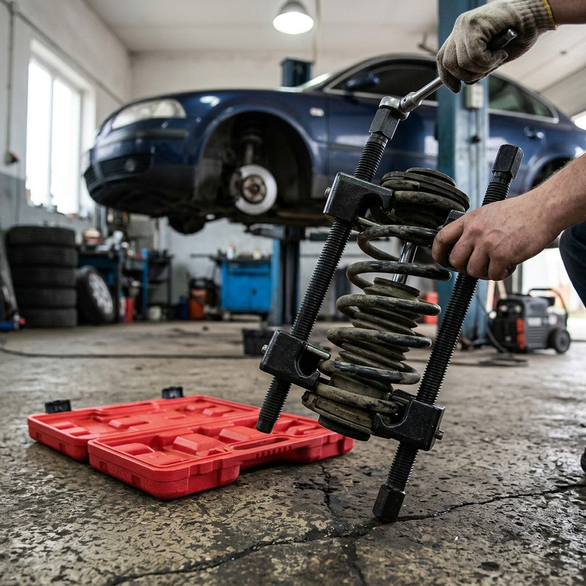 Macpherson Strut Spring Compressor — in use