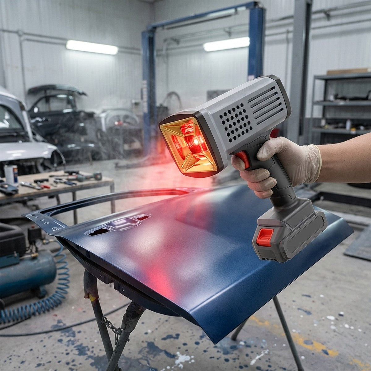 Multi-Function Paint Baking Infrared Lamp 110x50mm — in use